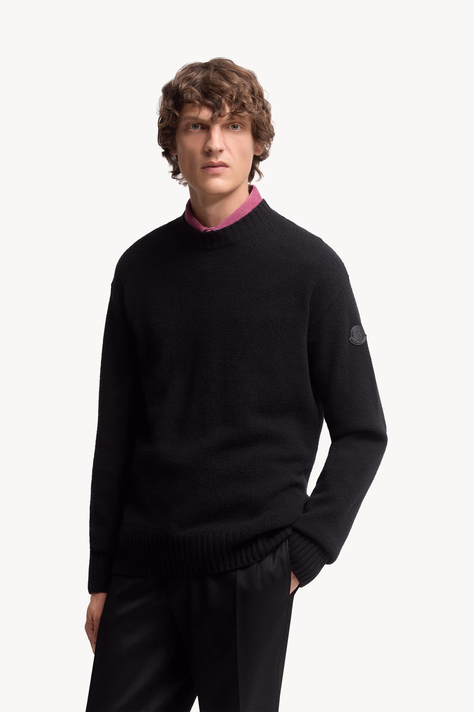 Pull en laine et cachemire à monogramme Hommes Noir Moncler 3